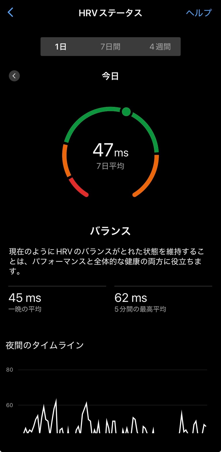 HRVステータス 47ms バランス